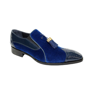 Duca Vincenza Men's Shoes Navy Velvet/Patent Leather Formal Loafers (D1103)-AmbrogioShoes