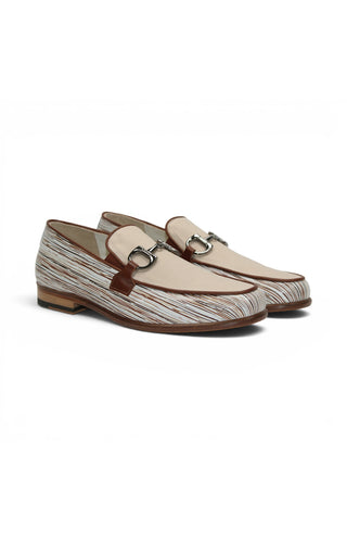 Emilio Franco EF439 Linen & Leather Horse-Bit Loafer
