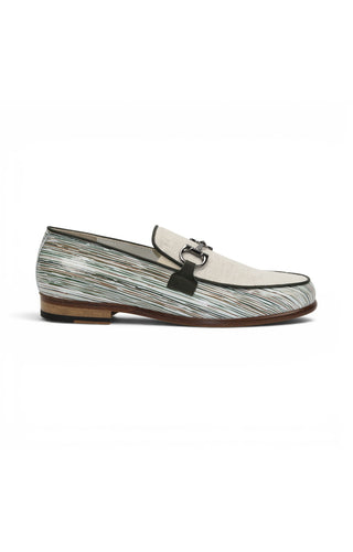 Emilio Franco EF439 Linen & Leather Horse-Bit Loafer