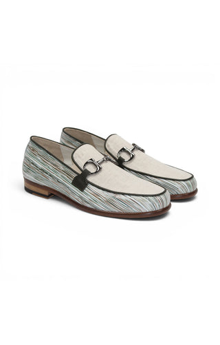 Emilio Franco EF439 Linen & Leather Horse-Bit Loafer
