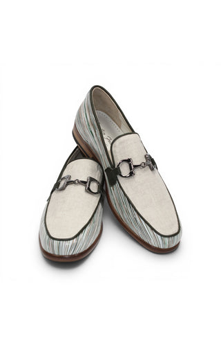 Emilio Franco EF439 Linen & Leather Horse-Bit Loafer