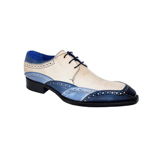 Emilio Franco Alfonso Men's Shoes Navy/Light Blue/Off White Calf-Skin Leather Derby Oxfords (EF1009)-AmbrogioShoes