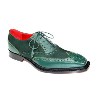 Emilio Franco Antonio Men's Shoes Green Calf/Suede Leather Derby Oxfords (EF1209)-AmbrogioShoes