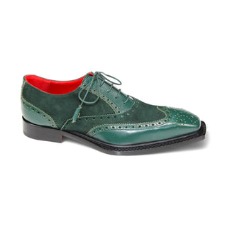 Emilio Franco Antonio Men's Shoes Green Calf/Suede Leather Derby Oxfords (EF1209)-AmbrogioShoes