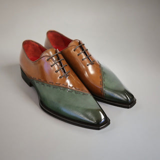 Emilio Franco Aristide Men's Shoes Green/Brown Calf-Skin Leather Oxfords (EF1237)-AmbrogioShoes