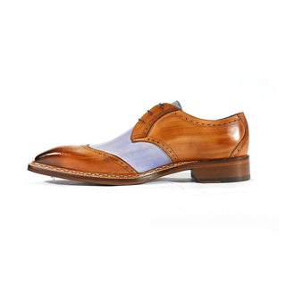 Emilio Franco Dante Men's Shoes Cognac & Light Blue Combination Calf-Skin Leather Oxfords (EFS3705)-AmbrogioShoes