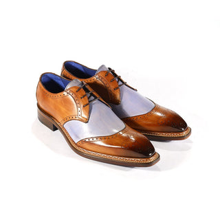 Emilio Franco Dante Men's Shoes Cognac & Light Blue Combination Calf-Skin Leather Oxfords (EFS3705)-AmbrogioShoes