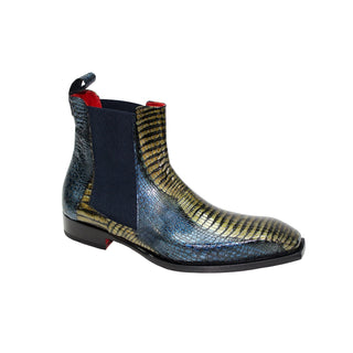 Emilio Franco EF311 Men's Shoes Navy/Yellow Calf Snake Print Boots (EFC1016)-AmbrogioShoes