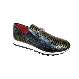 Emilio Franco EF331 Men's Shoes Navy/Yellow Calf Snake Print Sneakers (EFC1028)-AmbrogioShoes