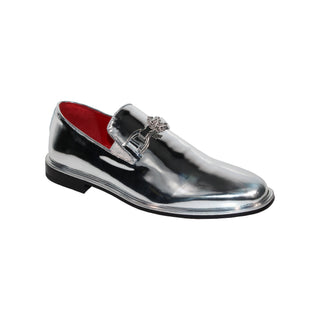 Emilio Franco EF335 Men's Shoes Silver Calf Mirror Finish Formal Loafers (EFC1035)-AmbrogioShoes