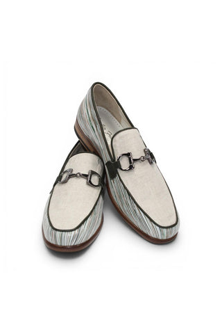 Emilio Franco EF439 Linen & Leather Horse-Bit Loafer