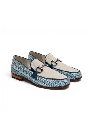 Emilio Franco EF439 Linen & Leather Horse-Bit Loafer