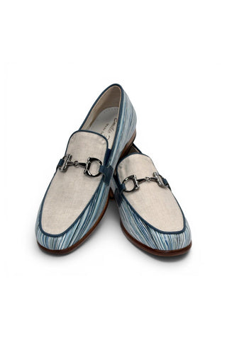 Emilio Franco EF439 Linen & Leather Horse-Bit Loafer