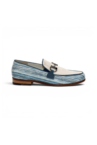 Emilio Franco EF439 Linen & Leather Horse-Bit Loafer