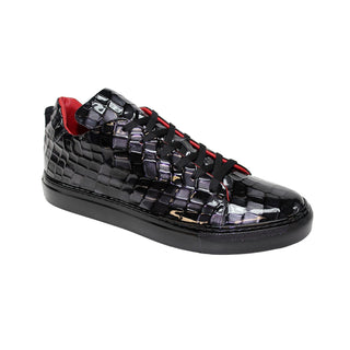 Emilio Franco EF99 Men's Shoes Black/Grey Patent Leather Multi Croco Print Sneakers (EFC1003)-AmbrogioShoes