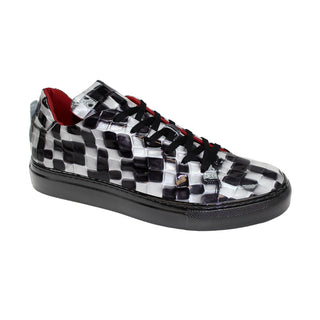 Emilio Franco EF99 Men's Shoes Black/White Patent Leather Multi Croco Print Sneakers (EFC1002)-AmbrogioShoes