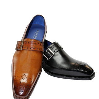 Emilio Franco Elio Men's Shoes Cognac Calf-Skin Leather Monkstraps Loafers (EF1026)-AmbrogioShoes