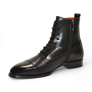 Emilio Franco Fausto Men's Shoes Black Calf/Calf Pebble Print Leather Boots (EFA1005)-AmbrogioShoes