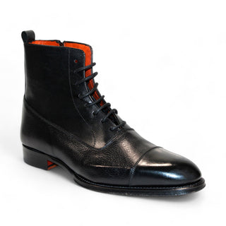 Emilio Franco Fausto Men's Shoes Black Calf/Calf Pebble Print Leather Boots (EFA1005)-AmbrogioShoes