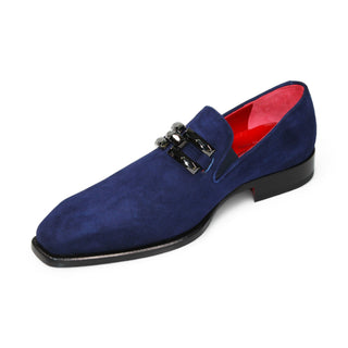 Emilio Franco Francesco Men's Shoes Navy Suede Leather Loafers (EF1034)-AmbrogioShoes