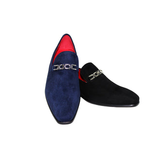 Emilio Franco Francesco Men's Shoes Navy Suede Leather Loafers (EF1034)-AmbrogioShoes
