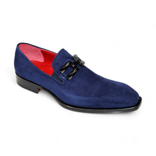 Emilio Franco Francesco Men's Shoes Navy Suede Leather Loafers (EF1034)-AmbrogioShoes