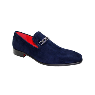 Emilio Franco Francesco Men's Shoes Navy Suede Leather Loafers (EF1034)-AmbrogioShoes