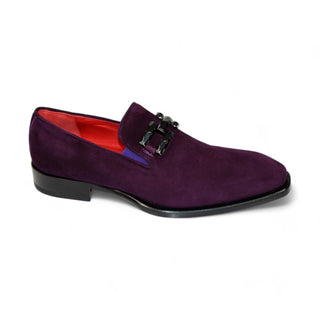 Emilio Franco Francesco Men's Shoes Purple Suede Leather Loafers (EF1214)-AmbrogioShoes