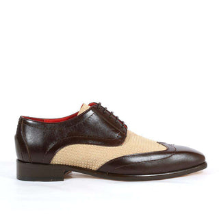 Emilio Franco Italian Mens Shoes Brown / Beige Leather and Textured Suede Oxfords (EF1001)-AmbrogioShoes