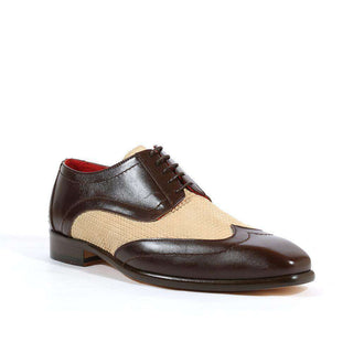 Emilio Franco Italian Men's Designer Shoes Brown / Beige Leather and Textured Suede Oxfords (EFS1001)-AmbrogioShoes