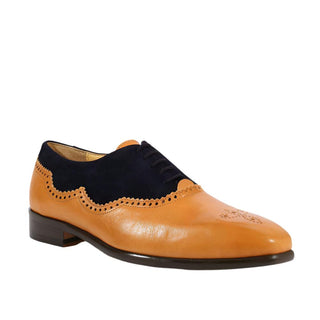 Emilio Franco Italian Mens Shoes Camel / Blue Leather and Suede Oxfords (EF1003)-AmbrogioShoes