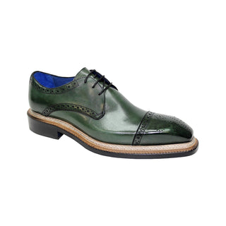 Emilio Franco Leandro Men's Shoes Green Calf-Skin Leather Oxfords (EF1064)-AmbrogioShoes