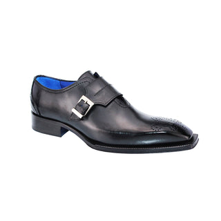 Emilio Franco Luca II Men's Shoes Black Calf-Skin Leather Monkstraps (EF1079)-AmbrogioShoes