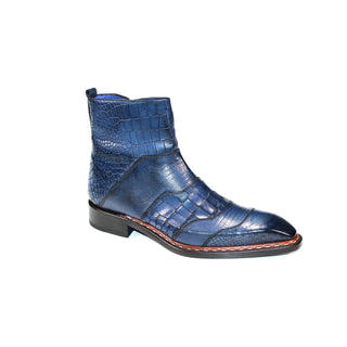 Emilio Franco Lucio Men's Shoes Navy Calf-Skin Embossed Leather Boots (EF1219)-AmbrogioShoes