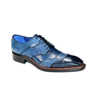 Emilio Franco Martino Men's Shoes Blue Combo Calf Embossed Leather Oxfords (EF1220)-AmbrogioShoes