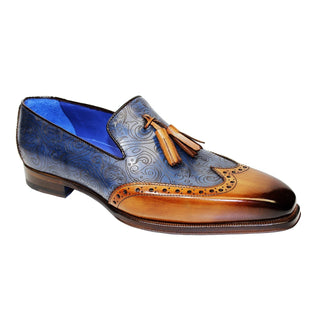 Emilio Franco Silvio Men's Shoes Cognac/Navy Leather/Leather Embossing Loafers (EF1102)-AmbrogioShoes