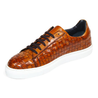 Emilio Franco Tropea Men's Shoes Cognac Calf-Skin Basket Weave (EF1275)-AmbrogioShoes