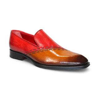 Emilio Franco Vittorio Men's Shoes Cognac/Red Calf-Skin Leather Loafers (EF1277)-AmbrogioShoes