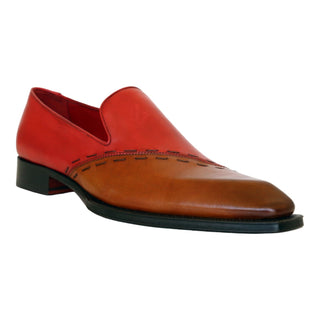 Emilio Franco Vittorio Men's Shoes Gold/Red Calf-Skin Leather Loafers (EF1239)-AmbrogioShoes