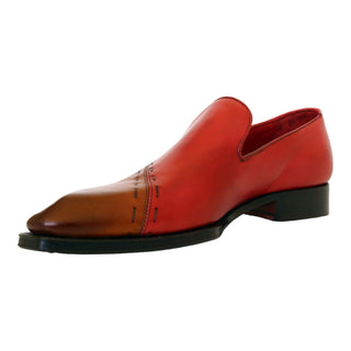 Emilio Franco Vittorio Men's Shoes Gold/Red Calf-Skin Leather Loafers (EF1239)-AmbrogioShoes
