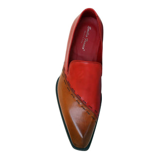 Emilio Franco Vittorio Men's Shoes Gold/Red Calf-Skin Leather Loafers (EF1239)-AmbrogioShoes
