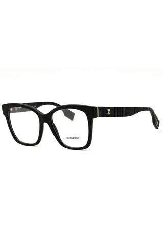 Burberry 0BE2363 women's rectangular black acetate eyeglasses with textured temples and gold logo detail.