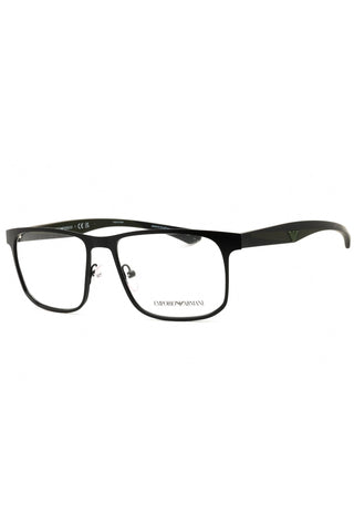 Emporio Armani 0EA1163 men's rectangular black metal eyeglasses with slim temples and logo detail.