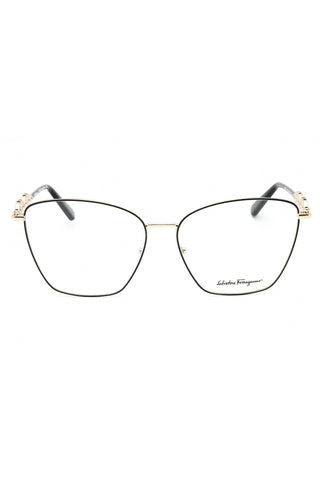 Salvatore Ferragamo SF2217 women's cat eye eyeglasses with a slim black and gold metal frame.