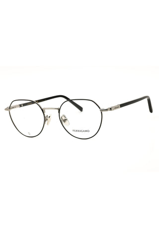 Salvatore Ferragamo SF2233 unisex round eyeglasses featuring a sleek black and silver metal frame.