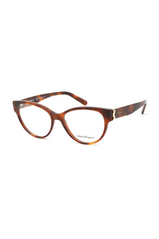 Salvatore Ferragamo SF2863 women's cat-eye eyeglasses in a brown tortoise plastic frame with gold-tone temple accents.