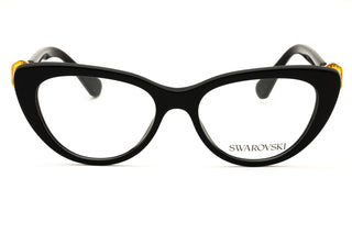 Swarovski 0SK2005 black acetate cat-eye women's eyeglasses with gold-tone crystal accents on the temples.