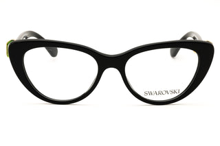 Swarovski 0SK2005 black acetate cat-eye women's eyeglasses with green crystal temple accents.