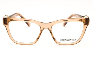 Swarovski 0SK2021 women's rectangular eyeglasses in translucent beige acetate with gold-tone metal temple accents.