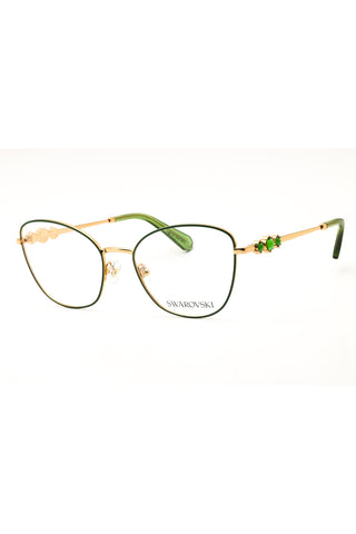 Swarovski SK1034 gold and green metal cat eye eyeglasses with decorative crystal accents on the temples.